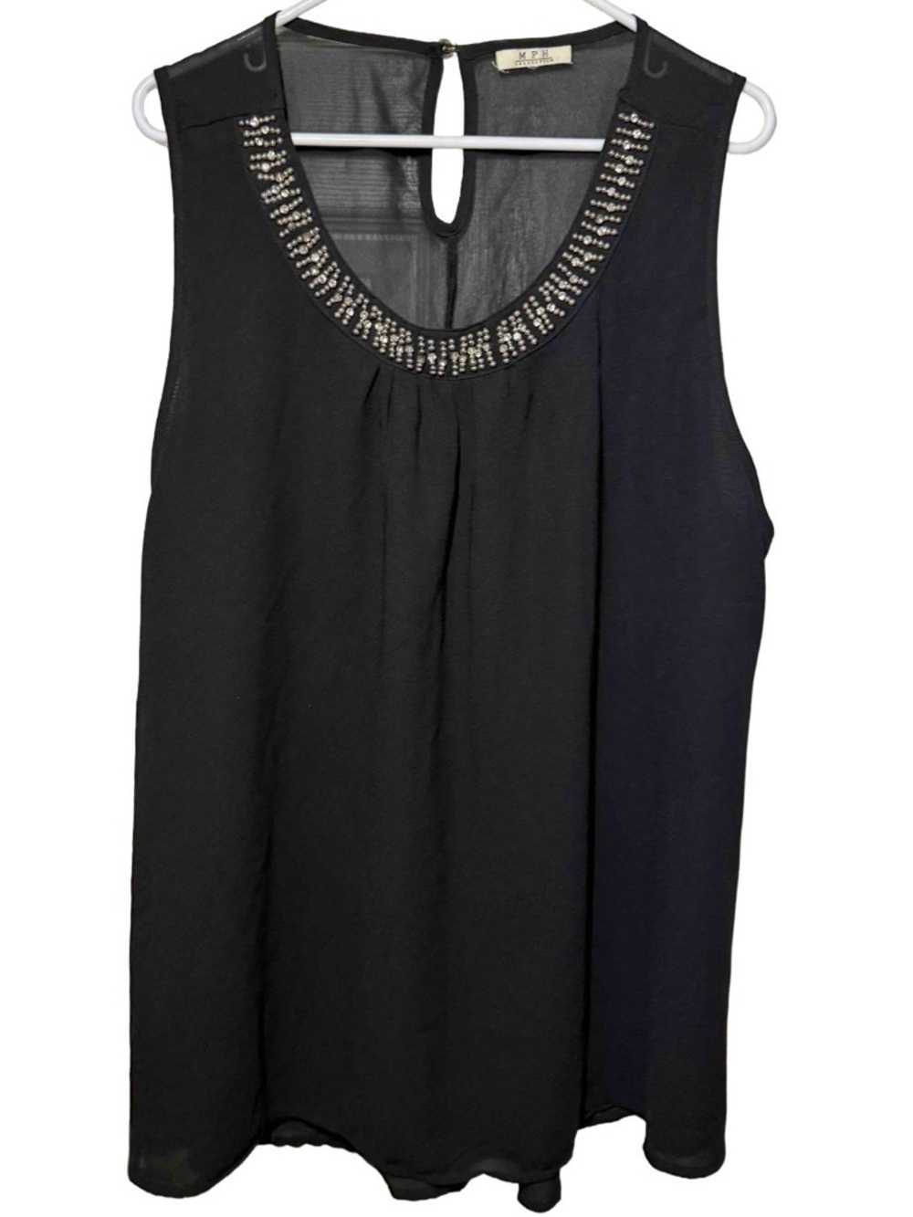 MPH Women’s Black Beaded Sleeveless Blouse 3XL